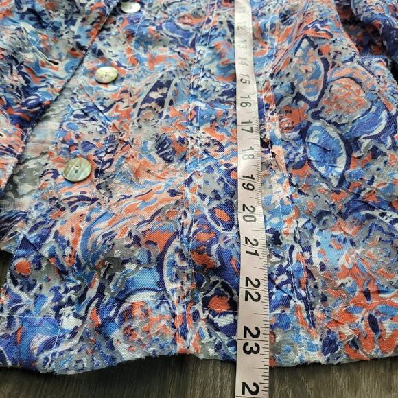 Ruby Rd. Womens Button-Up Top Size 14 Blue Floral Rayon Long Sleeves Collared - Picture 4 of 7